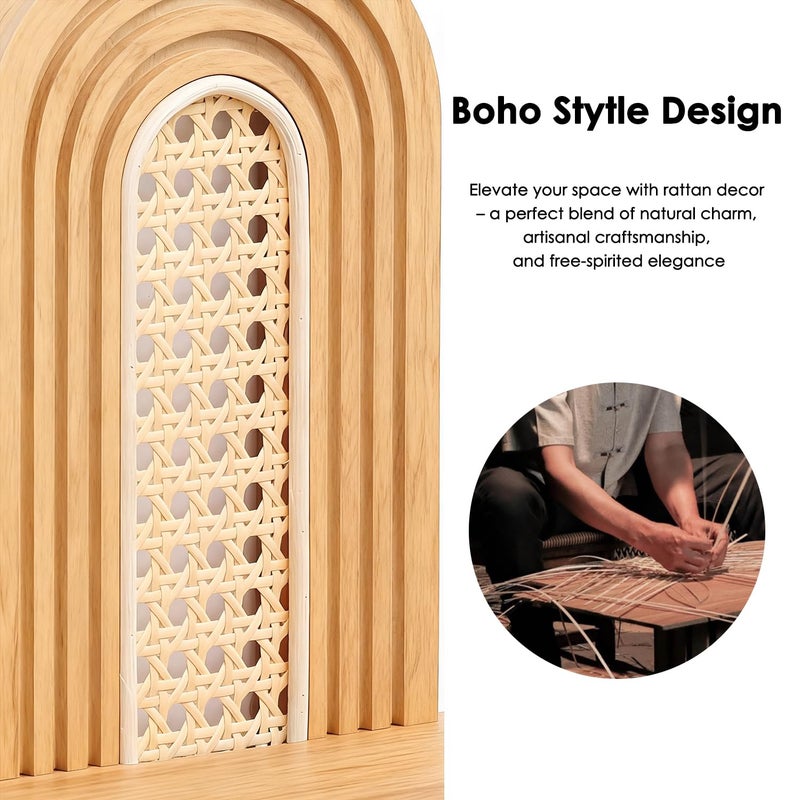 Hongsane Floating Shelves for Wall, Boho Rattan Shelf Set of 2, Unique Small Decorative Shelf Wall-Mounted, Nature Wood Shelves for Living Room,Bedroom,Nursey Room (Natural) - Image 4