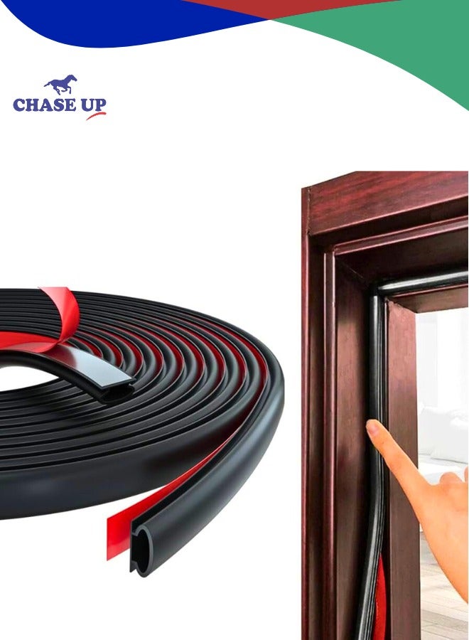Chase Up 19.7Feet Door Weather Stripping Door Seal Strip,Self-Adhesive Rubber Door Insulation Weather Strip for Window and Door Soundproofing D Shape,Weatherstripping for Door Frame Gap Blocker(Black)