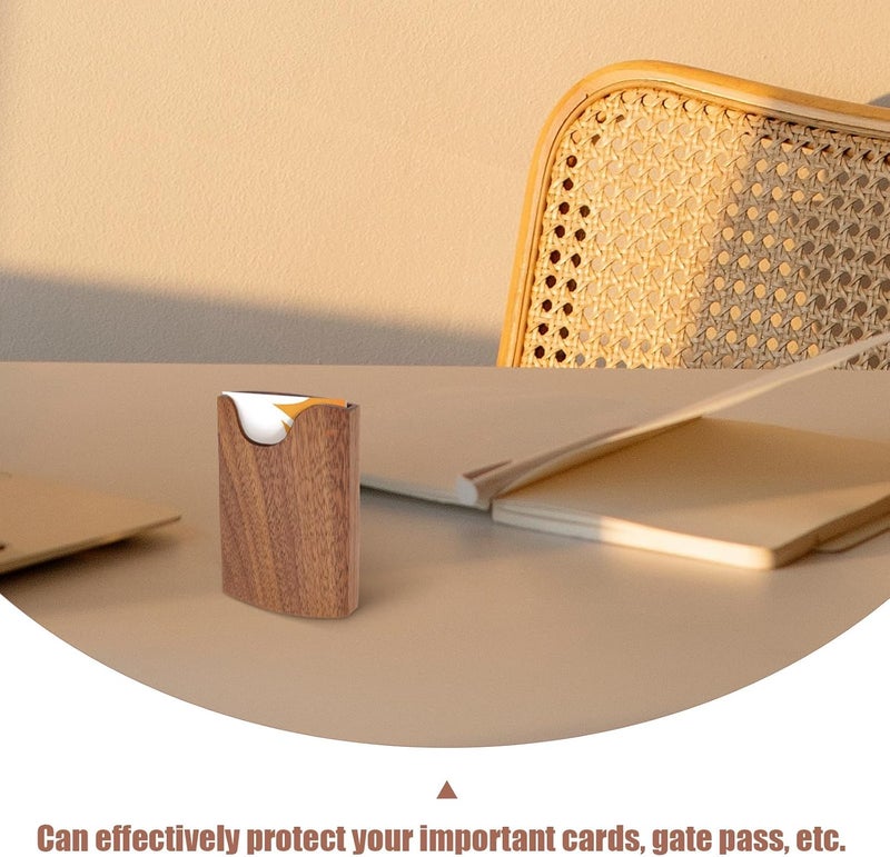 Wooden Business Card Holder Portable Wooden Card Case with Slide Drawer Vintage Solid Wood Desk Organizer for Office and Travel - Image 3