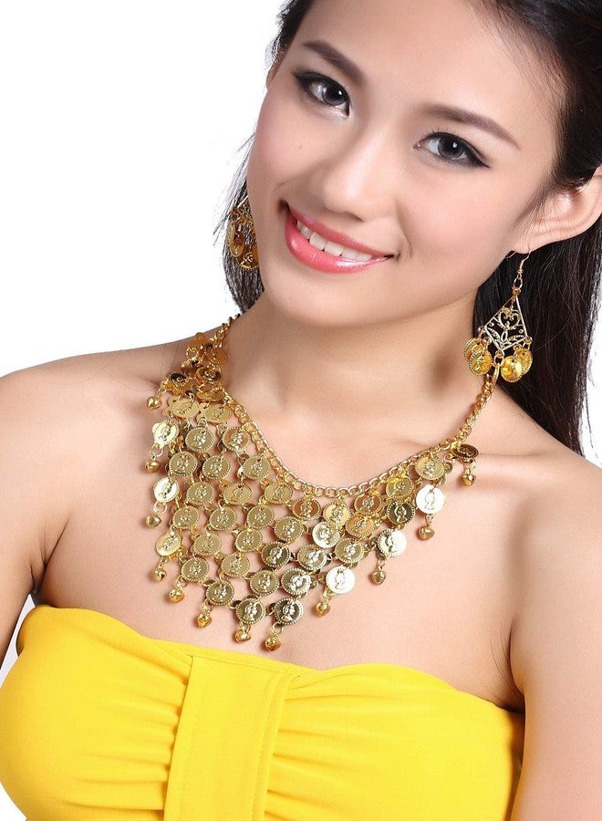 ZLTdream Belly Dance Gypsy Jewelry Accessories Dancing Necklace+Earrings 3pcs/set Gold - Image 5