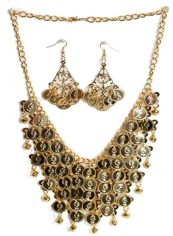 ZLTdream Belly Dance Gypsy Jewelry Accessories Dancing Necklace+Earrings 3pcs/set Gold - Image 1