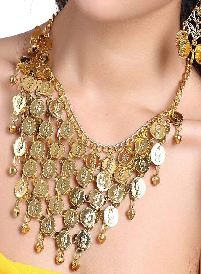 ZLTdream Belly Dance Gypsy Jewelry Accessories Dancing Necklace+Earrings 3pcs/set Gold - Image 4