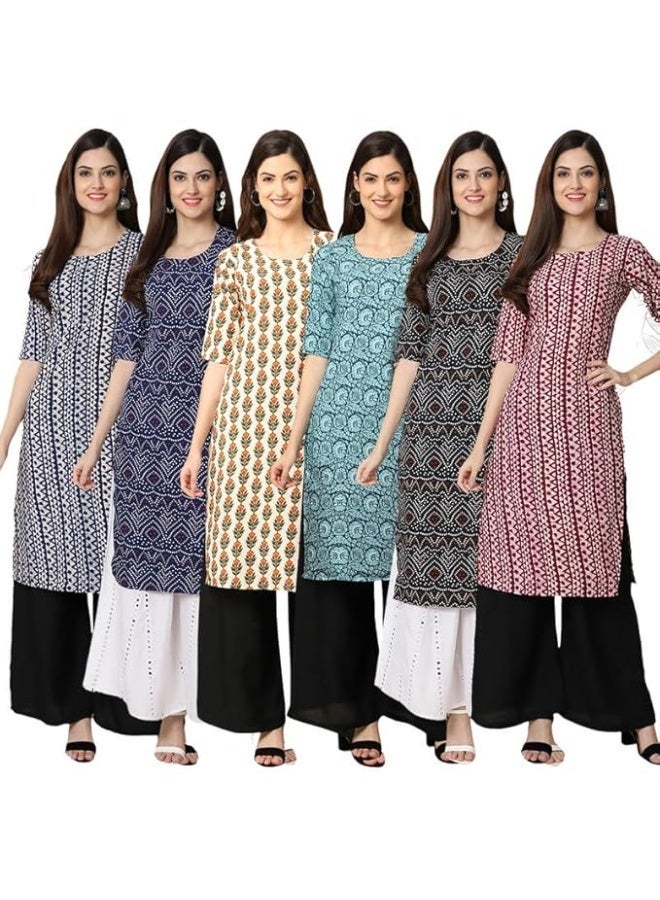 Pinkmint store Women's Crepe Print Straight Kurta [Pack of 6] 2XL - Image 1