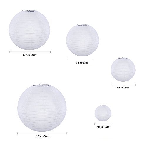 Supla 20 Pack Chinese White Paper Lantern Round 4” 6” 8” 10” 12” White Hanging Lanterns Wedding Party Decorations - Image 2