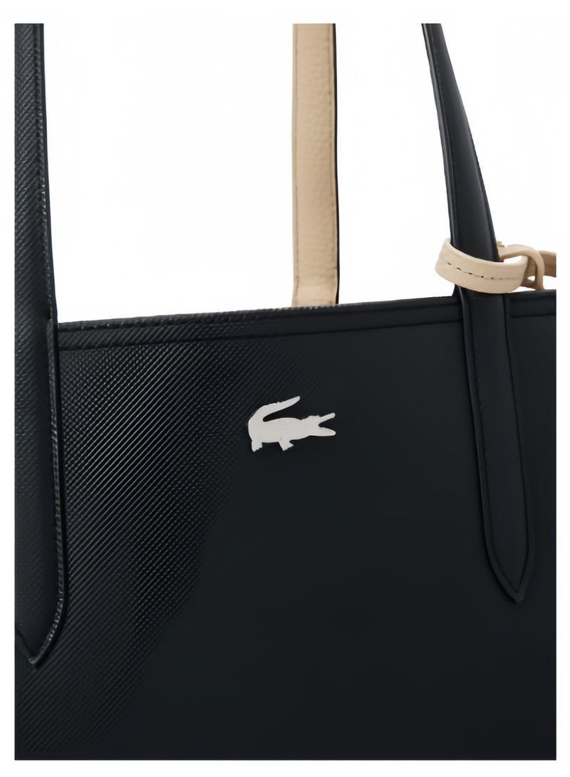 لاكوست حقيبة يد نسائية من لاكوست، مزدوجة الجوانب وذات لونين، كبيرة السعة، عصرية ومتعددة الاستخدامات، باللونين الأسود/البيج - Image 4