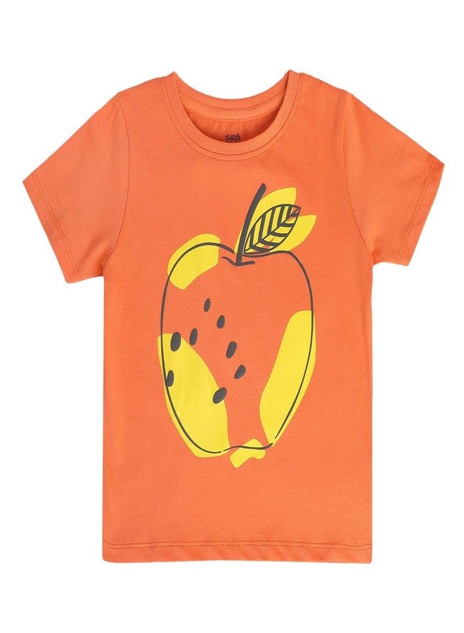 miniklub Girls Round Neck Short Sleeve Knitted Cotton Orange Color Top (3-4Y) - Image 1