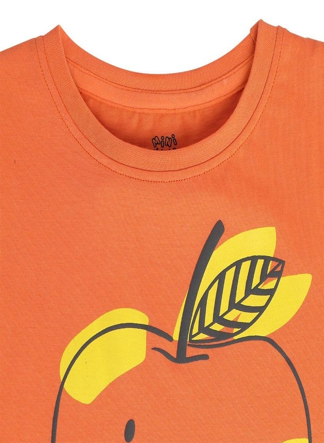 miniklub Girls Round Neck Short Sleeve Knitted Cotton Orange Color Top (3-4Y) - Image 4