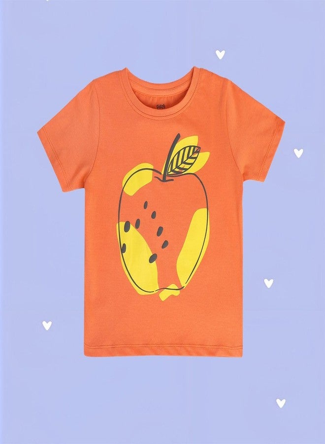 miniklub Girls Round Neck Short Sleeve Knitted Cotton Orange Color Top (3-4Y) - Image 2