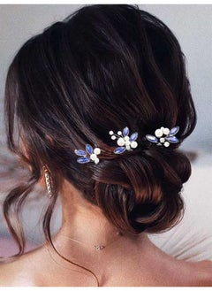Latious Latious Bride Wedding Hair Pins Pearl Bridal Hair Piece Blue Crystal Hair Clips Rhinestones Hair Accessories for Women and Girls (Pack of 3) (Silver)  - Image 4
