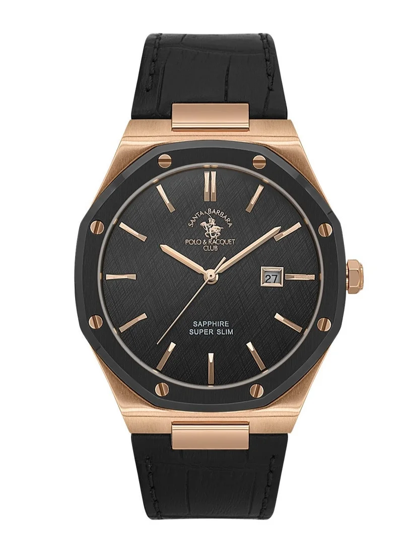 SANTA BARBARA POLO & RACQUET CLUB Santa Barbara Polo & Racquet Club - Noble Men's Watch | Leather Band with Steel Case | Analog | Round Dial | Sapphire Glass | Japanese Quartz | Water Resistance 50 Meters
