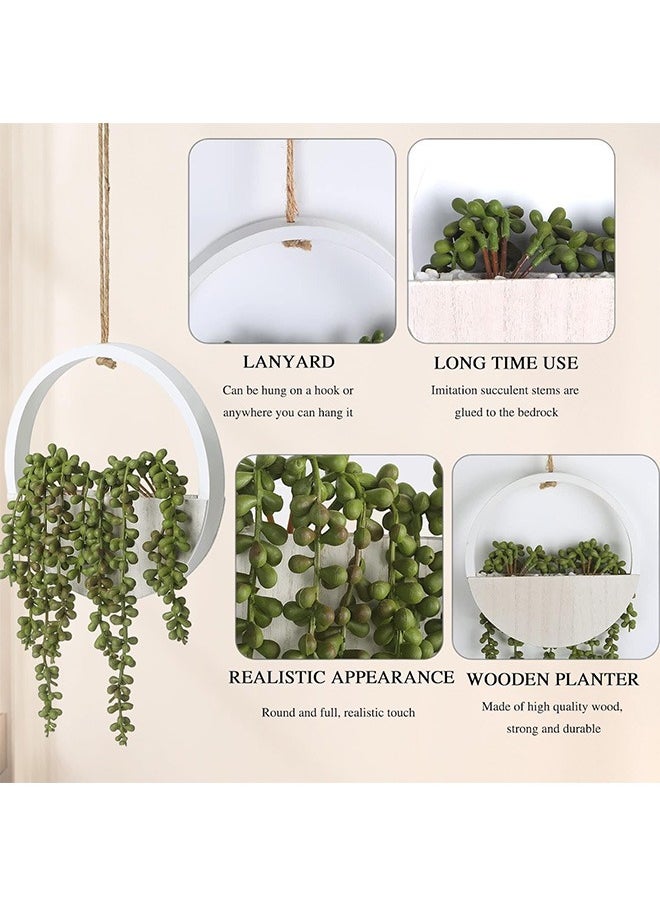 Garlo - 2 Pcs Artificial Hanging Plants, Faux String of Plants with Wood Pot, and Lanyard Boho Greenery, Wall Decor Artificial Succulents for Home Office Indoor Outdoor Decoration - Image 1