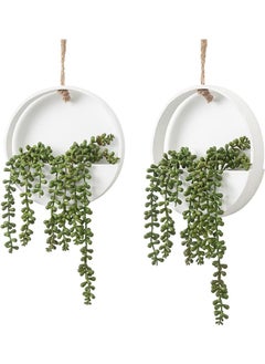 2 Pcs Artificial Hanging Plants, Faux String of Plants with Wood Pot, and Lanyard Boho Greenery, Wall Decor Artificial Succulents for Home Office Indoor Outdoor Decoration