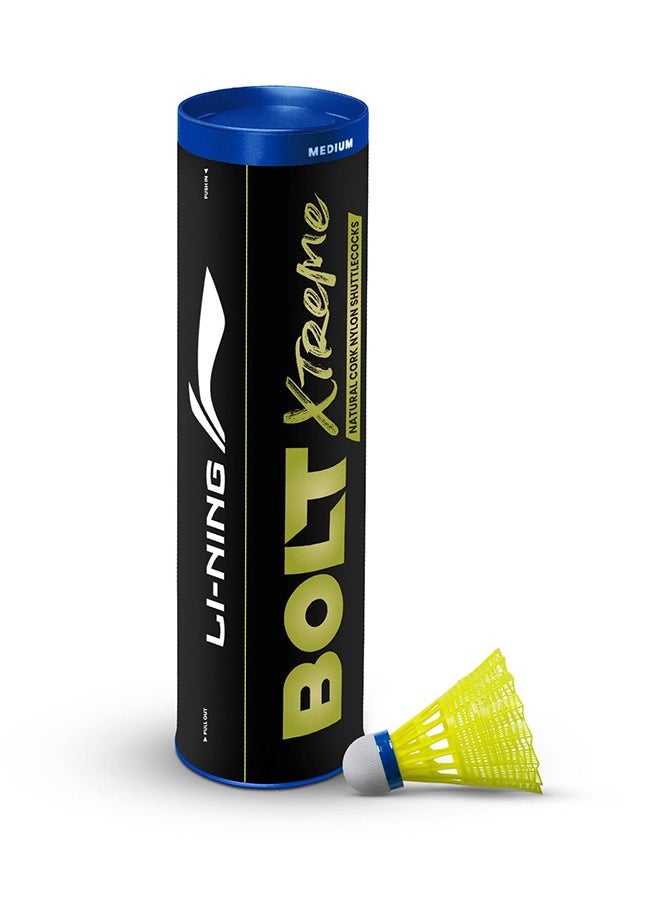 Li-Ning - Bolt Xtreme Medium - Nylon Shuttlecock - Pack Of 6 - Yellow/Medium - Image 1