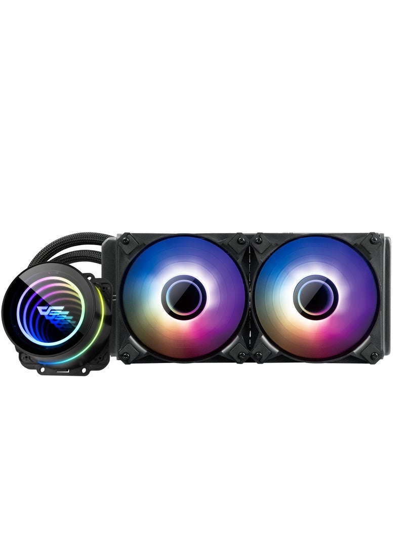 Darkflash  DX240 V2.6 ARG CPU Liquid Cooler, Latest Intel 17xx & AMD5 Support, 1800 RPM, Water Pump Infinity Mirror With 360 Degree Rotation, Low Noise 32dba, 51CFM