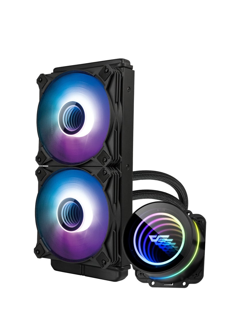 Darkflash  DX240 V2.6 ARG CPU Liquid Cooler, Latest Intel 17xx & AMD5 Support, 1800 RPM, Water Pump Infinity Mirror With 360 Degree Rotation, Low Noise 32dba, 51CFM