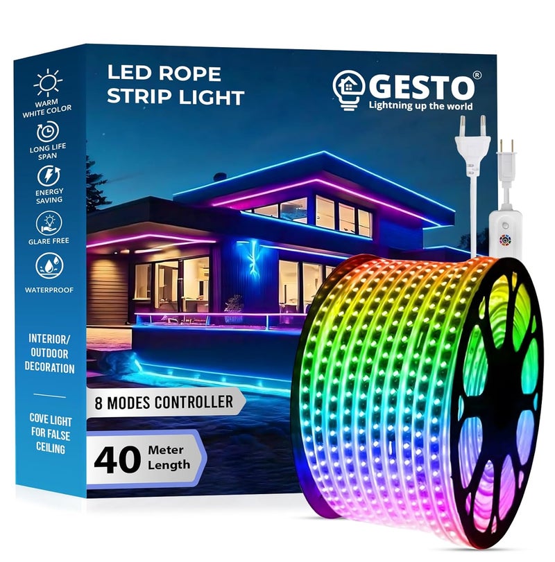 Gesto 40 Meter Rope Led Strip Lights Outdoor Lights Waterproof for Balcony DecorationHome Decor Diwali Decoration RGB Strip Light for Diwali Decoration with Mode Change Controller Multicolor - Image 1