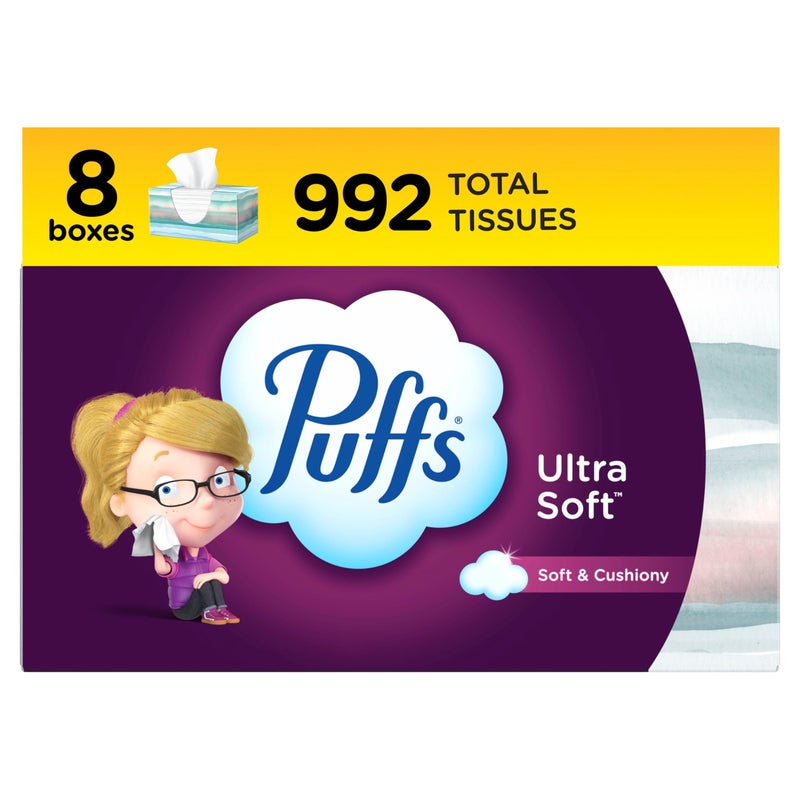 Puffs Ultra Soft NonLotion Facial Tissue 8 Family Boxes 124 Facial Tissues per Box