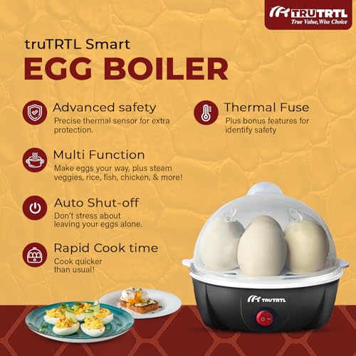 truTRTL Mr. TRU Smart Instant Egg Boiler Machine 350 Watts | Boil upto 7 Eggs (Hard, Medium, Soft) | Automatic, Overheat Protection | Black - Image 3