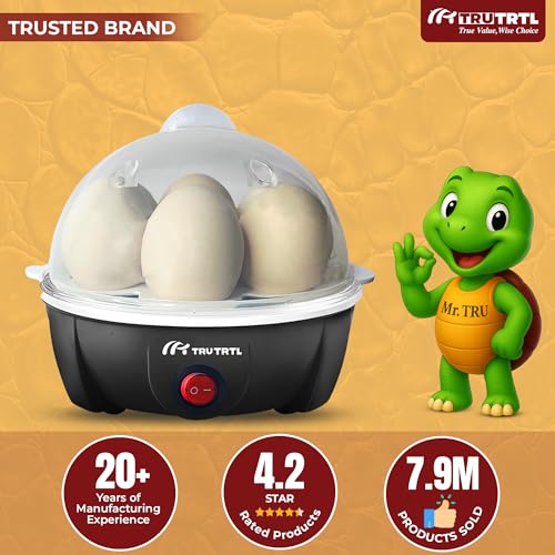 truTRTL Mr. TRU Smart Instant Egg Boiler Machine 350 Watts | Boil upto 7 Eggs (Hard, Medium, Soft) | Automatic, Overheat Protection | Black - Image 2