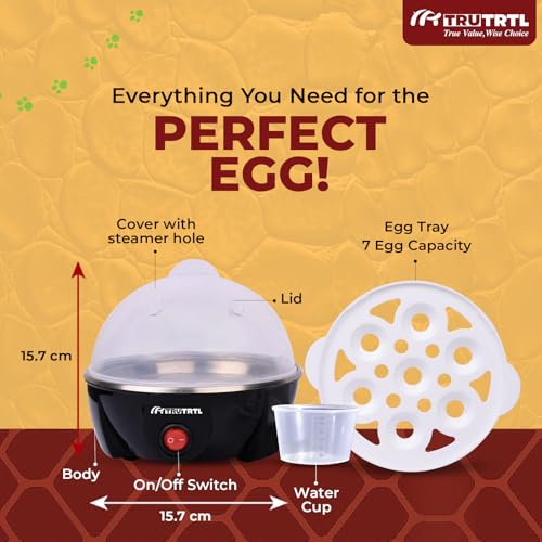 truTRTL Mr. TRU Smart Instant Egg Boiler Machine 350 Watts | Boil upto 7 Eggs (Hard, Medium, Soft) | Automatic, Overheat Protection | Black - Image 4