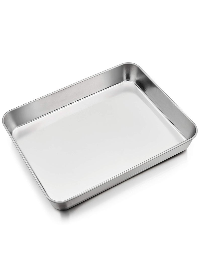 P&P CHEF PP CHEF Stainless Steel Sheet Cake Pan Rectangular Baking Pan for Lasagna Brownie Meats Cookie Tray Fits in Toaster Oven Easy Clean  Heavy Duty 123 Inch 1Pc 