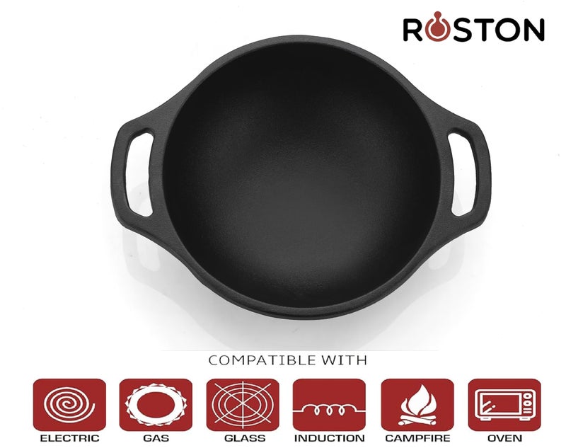 ROSTON Cast Iron Pre-Seasoned Kadai Wok with Induction Bottom, 26 cm (10 inch) Diameter, 2.5 LTR Capacity (10 INCH) - Image 2