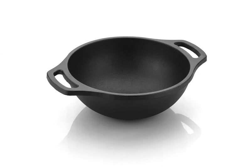 ROSTON Cast Iron Pre-Seasoned Kadai Wok with Induction Bottom, 26 cm (10 inch) Diameter, 2.5 LTR Capacity (10 INCH) - Image 1