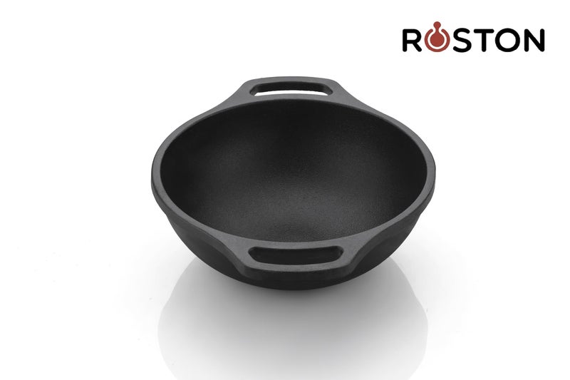 ROSTON Cast Iron Pre-Seasoned Kadai Wok with Induction Bottom, 26 cm (10 inch) Diameter, 2.5 LTR Capacity (10 INCH) - Image 3