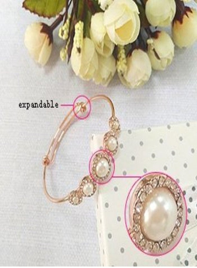 MANZHEN Expandable Adjustable Wire Bangle Bracelets with Rhinestone Pearl Bridesmaid Gift (rose gold) - Image 4
