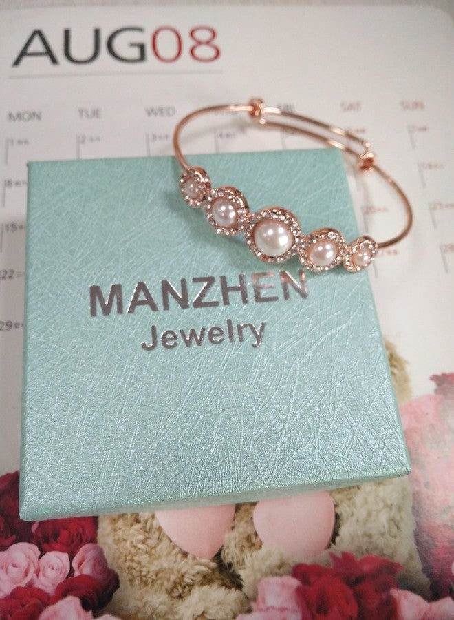 MANZHEN Expandable Adjustable Wire Bangle Bracelets with Rhinestone Pearl Bridesmaid Gift (rose gold) - Image 3