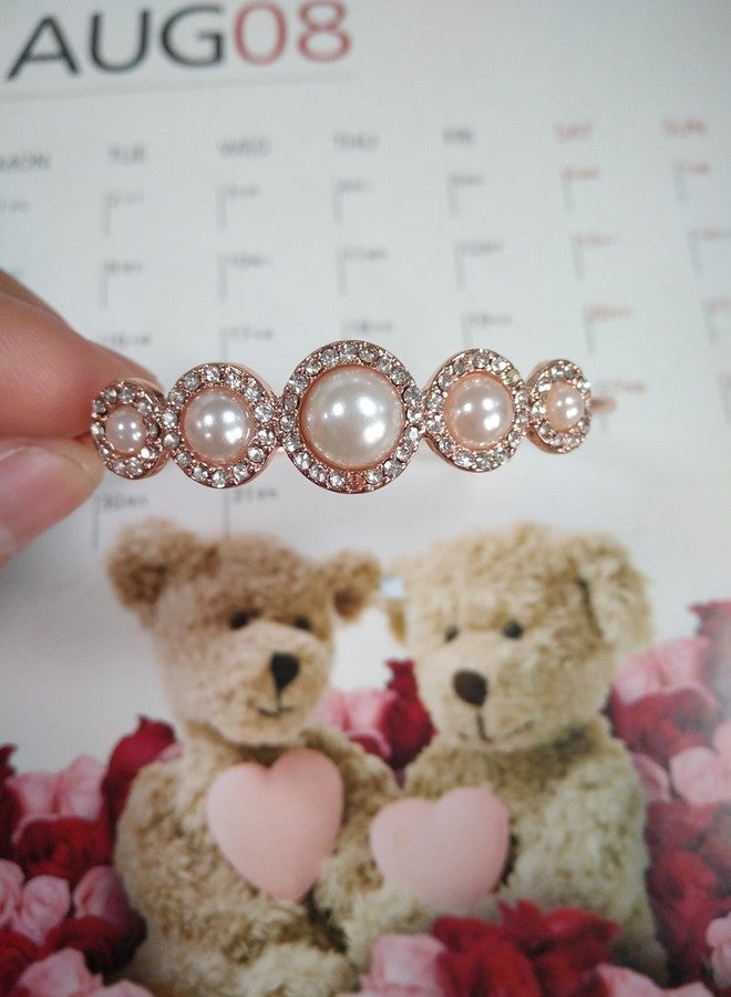 MANZHEN Expandable Adjustable Wire Bangle Bracelets with Rhinestone Pearl Bridesmaid Gift (rose gold) - Image 2