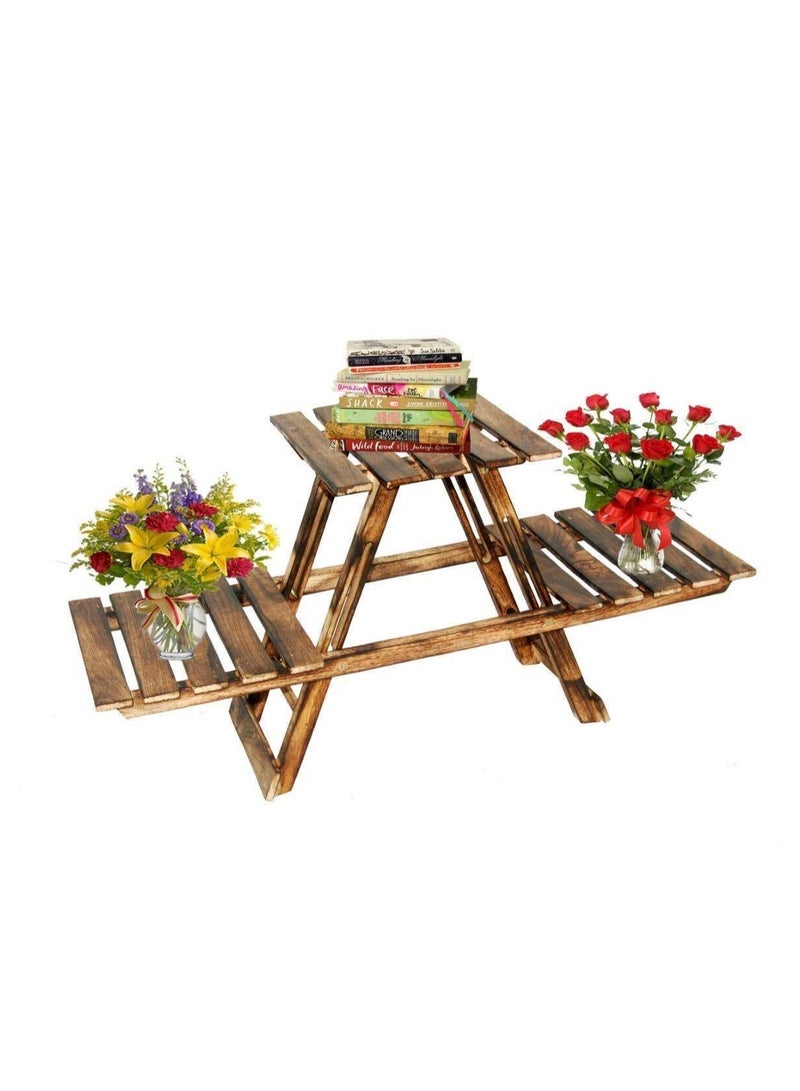 DubaiGallery Wooden Multipurpose Folding Rack/Plant Stand 3 Deck/Living Room Side Stand/Wooden Stool/Flower Pot Stand/Vase Stand Plant Stand for Garden & Outdoor - Image 4