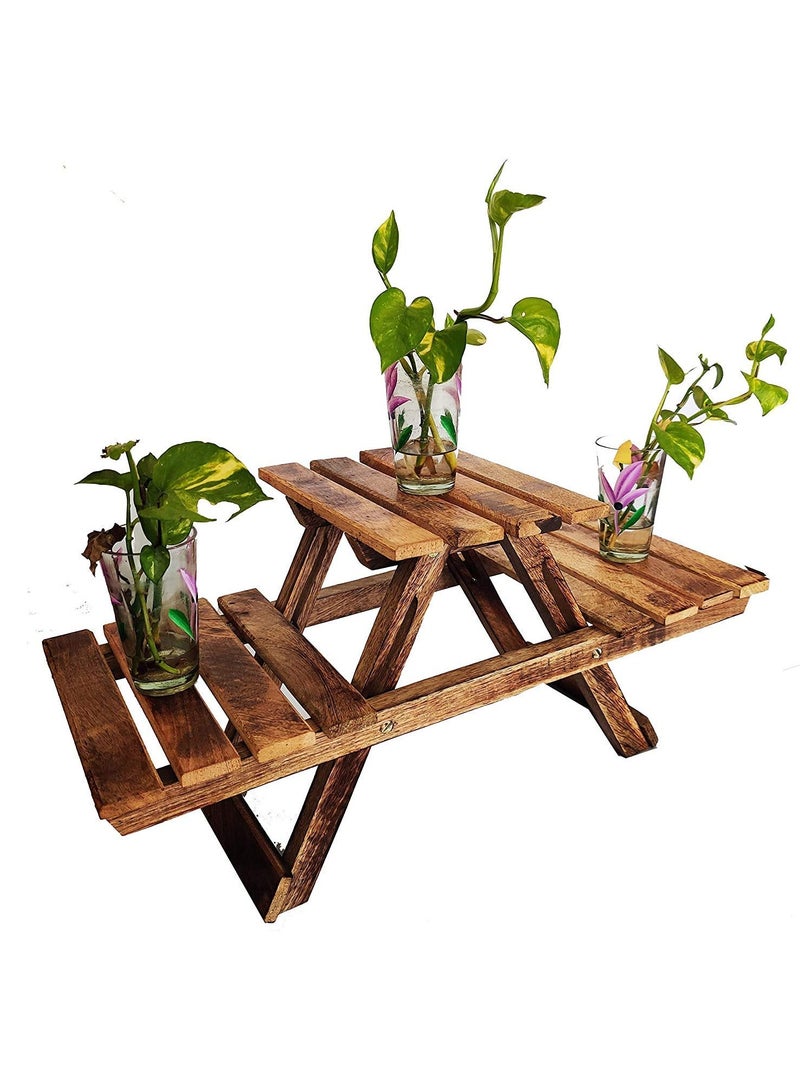 DubaiGallery Wooden Multipurpose Folding Rack/Plant Stand 3 Deck/Living Room Side Stand/Wooden Stool/Flower Pot Stand/Vase Stand Plant Stand for Garden & Outdoor - Image 3