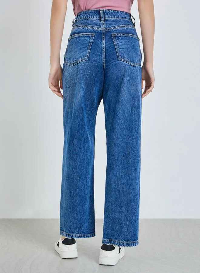 Styli Women High Rise Barrel Fit Washed Jeans