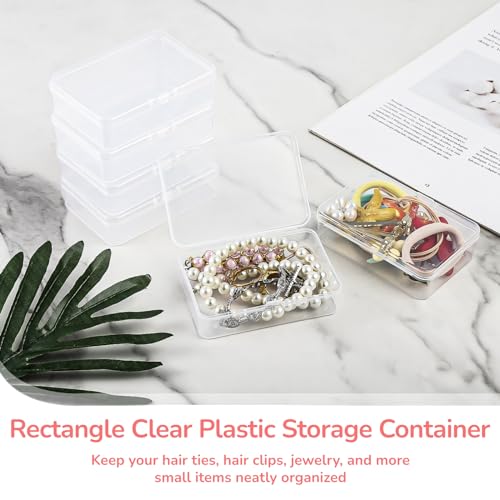 BATTIPAW 6PCS Hair Tie Organizer,Transparent Mini Storage Box,Rectangle Clear Plastic Beads Storage Containers Box,Portable Small Items Holder with Lid for Home, Offices, Business Trips, Travels - Image 3