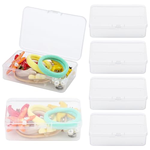 BATTIPAW 6PCS Hair Tie Organizer,Transparent Mini Storage Box,Rectangle Clear Plastic Beads Storage Containers Box,Portable Small Items Holder with Lid for Home, Offices, Business Trips, Travels - Image 1
