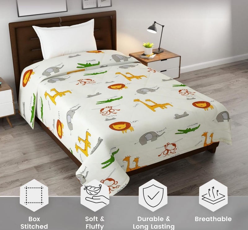 Filymore Animal Comforter for Kids Girls - Cute Cartoon Print Single Bed Blanket, Microfiber Dohar for Boys & Girls | Soft Kids Winter & Summer Quilt|60x90 Inches (Cream Yellow) - Image 2