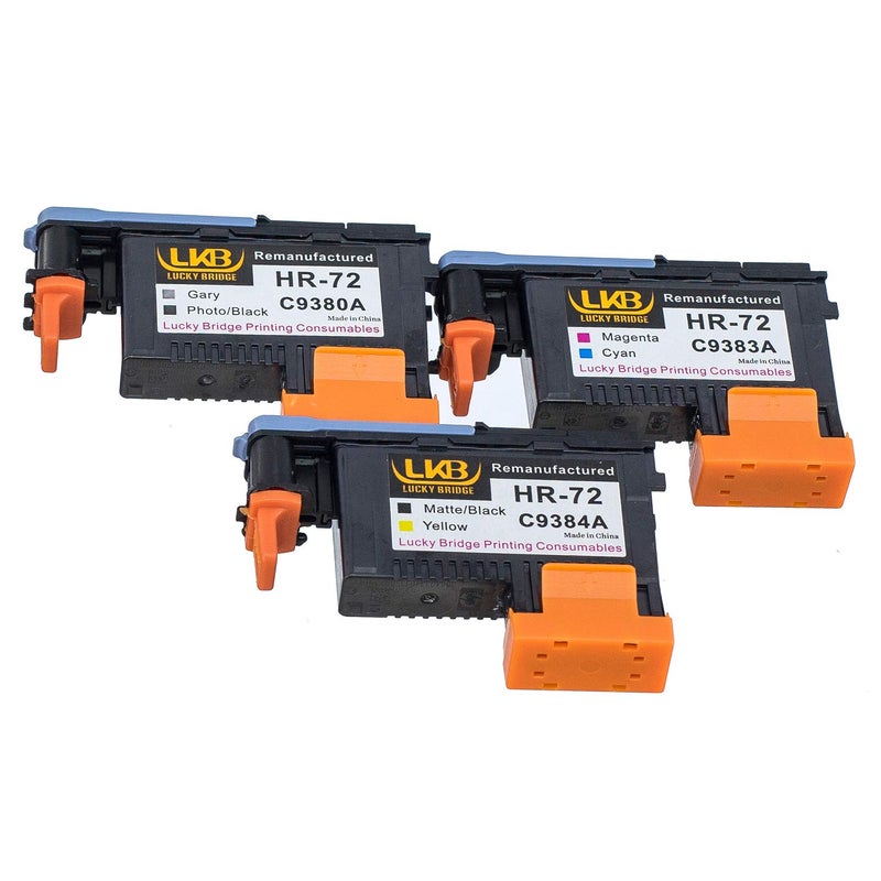 LKB Remanufactured HP72 printheads C9380A C9383A C9384A New Updated Chips Replacement for HP Designjet T610 T620 T770 T790 T1100 T1120 1200 T1300 T2300 (1MK/Y+1C/M+1PK/G)- 1 Set 3PK -US - Image 2
