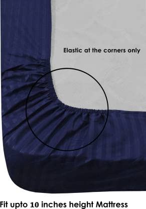 Rj Products™ Elastic Fitted Stripes King Size Bedsheet with 2 Pillow Covers (Navy Blue) - Image 2