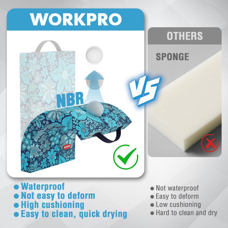 WORKPRO 17" Kneeling Pad with Removable Cover, Soft Pad Cushioning for Knee, Large Foam Kneeler Pad for Gardening, Daily Chores, Workout Supplies, Blue Floral Printing - Image 3