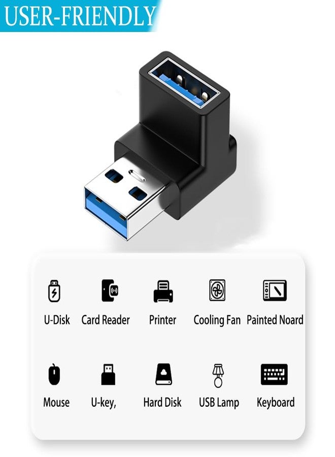 Warmstor 6 Pack 10Gbps USB 3.0 Male to Female Adapter Up Down Left Right 90 Degree Right Angle USB Cable Extension Connector 6 Types Support 3A Charging Speed - Image 3