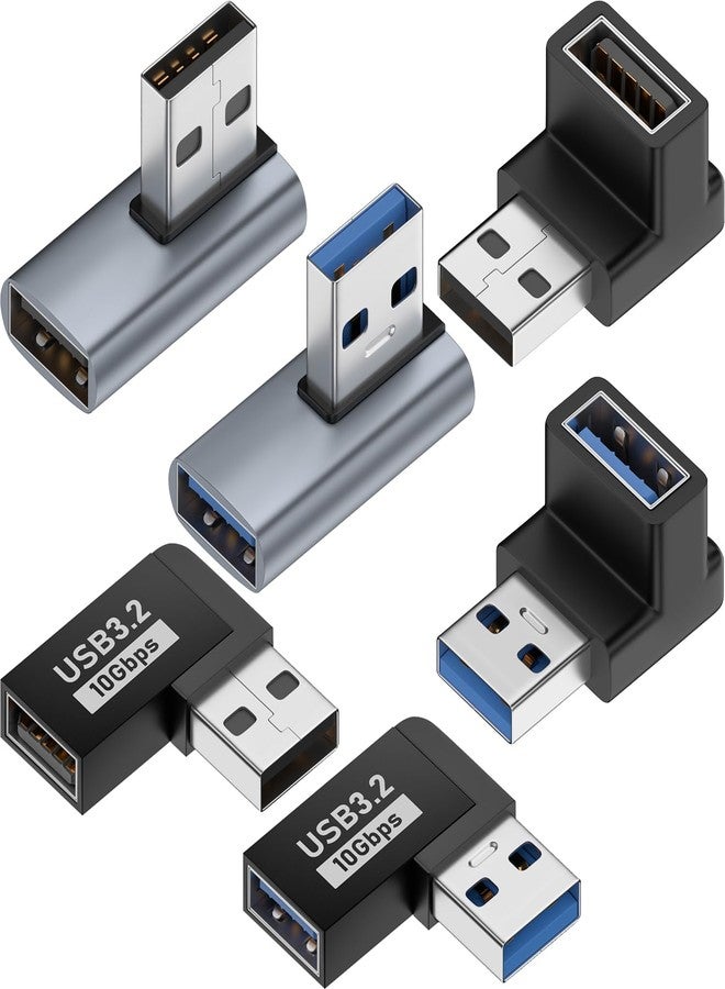 Warmstor 6 Pack 10Gbps USB 3.0 Male to Female Adapter Up Down Left Right 90 Degree Right Angle USB Cable Extension Connector 6 Types Support 3A Charging Speed - Image 1
