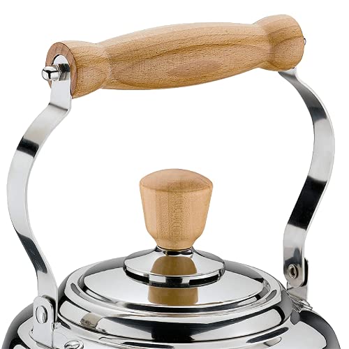 Cilio غلاية ماء سيليو تقليدية من الفولاذ المقاوم للصدأ، غلاية على الموقد بمقابض خشبية، سعة 2.6 لتر، فضي - Image 2