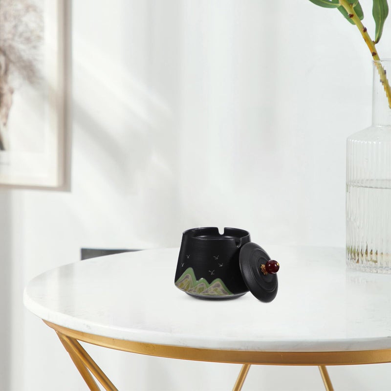 منفضة سيجار خزفية مرسومة يدويًا بغطاء مقاومة للرياح عديمة الدخان لديكور الفناء الخارجي للمنزل والمكتب - Image 5