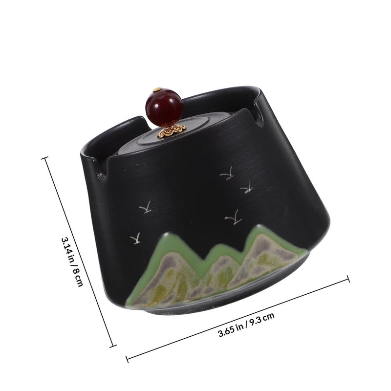 منفضة سيجار خزفية مرسومة يدويًا بغطاء مقاومة للرياح عديمة الدخان لديكور الفناء الخارجي للمنزل والمكتب - Image 3