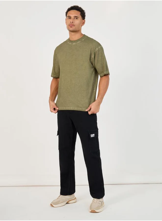 Styli Styli Acid Washed Heavy Jersey Mock Neck Oversized T-Shirt
