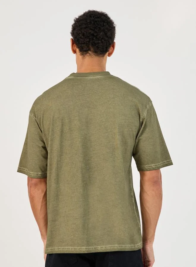 Styli Styli Acid Washed Heavy Jersey Mock Neck Oversized T-Shirt