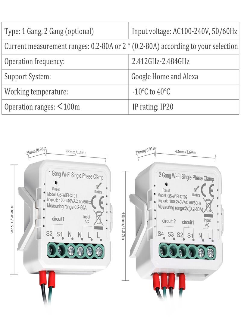 تويا Tuya WiFi 2 Gang 80A أحادي الطور المشبك الطاقة الشمسية الكهروضوئية ثنائي الاتجاه عداد الطاقة ثنائي الاتجاه التحكم في تطبيق الهاتف المحمول محول التيار جدول الموقت جهاز أتمتة المنزل - Image 4