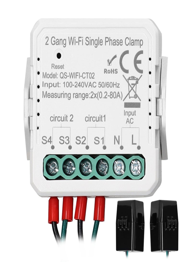 تويا Tuya WiFi 2 Gang 80A أحادي الطور المشبك الطاقة الشمسية الكهروضوئية ثنائي الاتجاه عداد الطاقة ثنائي الاتجاه التحكم في تطبيق الهاتف المحمول محول التيار جدول الموقت جهاز أتمتة المنزل - Image 3