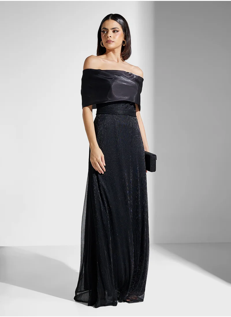 Namshi x Off Shoulder Shimmer Metallic A Line Dress